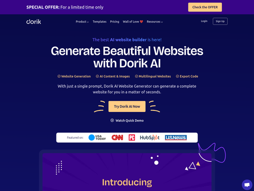 Dorik AI Website Builder, herramienta de IA para generación de imágenes y fotos