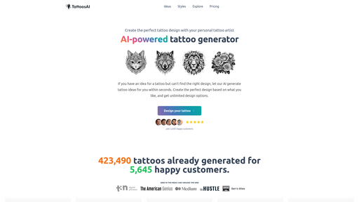 AI-powered Tattoo Generator (TattoosAI), herramienta de IA para generación de imágenes y fotos